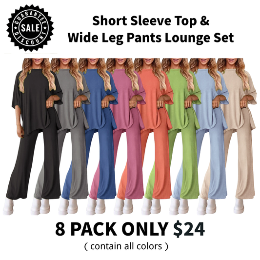 Women's 2-Piece Short Sleeve Top & Wide Leg Pants Lounge Set