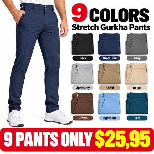 Men's Stretch Gurkha Pants Slim Fit Dress Pants for Men Expandable Waist Dress Pants